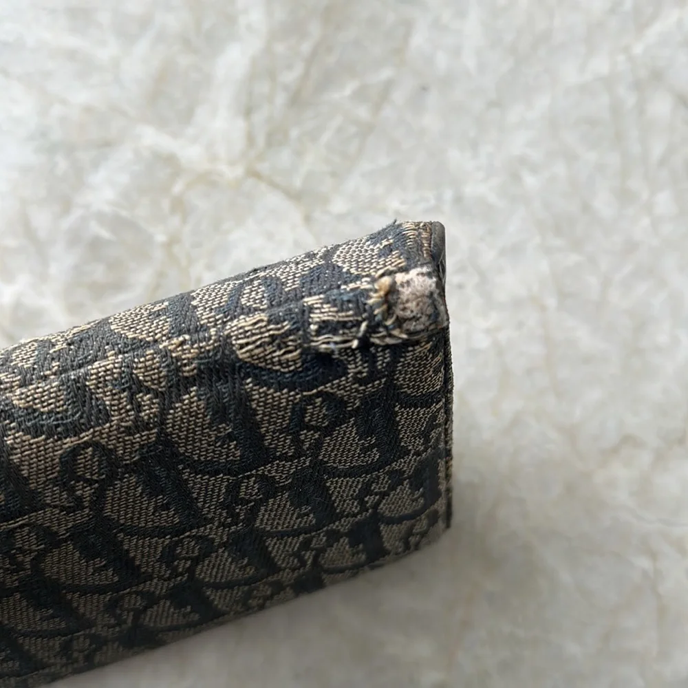Christian Dior Large Denim Blue Gold Monogram Clutch Wallet